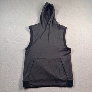 Under Armour Sleeveless Hoodie Mens M Gray Black Pouch Pocket Athletic Gym